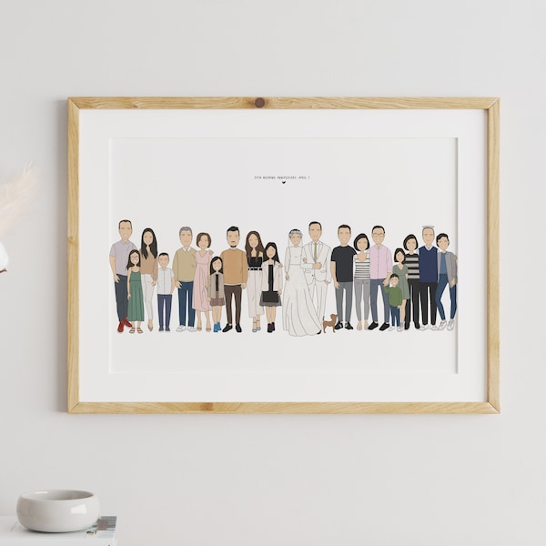 Cadeau personnalisé d’impression de famille élargie, portrait personnalisé de la fête des pères, cadeau personnalisé de la fête des mères, impression personnalisée de la fête des pères