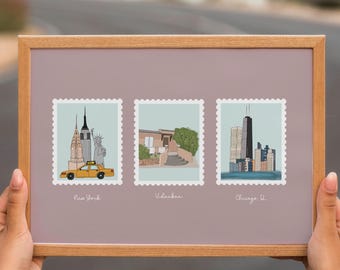Personalized Favorite Places Art Print | Love Story Map, Couple Anniversary Gift, Custom Hand-Drawn
