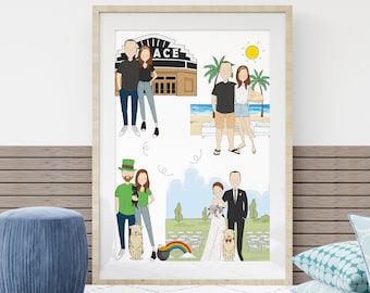 Personalized couple print, personalized love story portrait, custom love story illustration