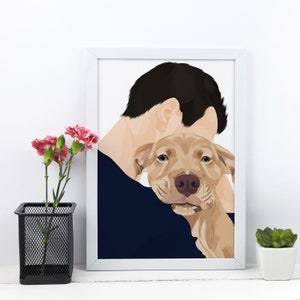 Original Personalized Pet and Owner Portrait - Custom Pet Art Print Portrait - Personalized Valentine's Gift - Gift for Him