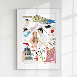 Ilustración original personalizada del mapa de la historia de amor - Ilustración del mapa de la boda - Regalo personalizado de aniversario