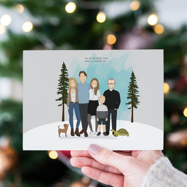 Personalisiertes Familienportrait Weihnachtskarte, Personalisiertes Weihnachts-Familienportrait, Familien-Urlaubsgrußkarten Weihnachten Custom Print
