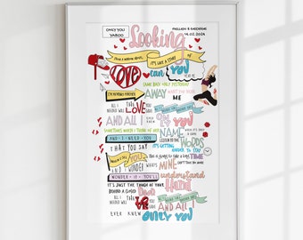 Originele gepersonaliseerde liefdeslied geïllustreerde print - uw liefdeslied illustratie - Valentijnsdag cadeau - jubileumcadeau