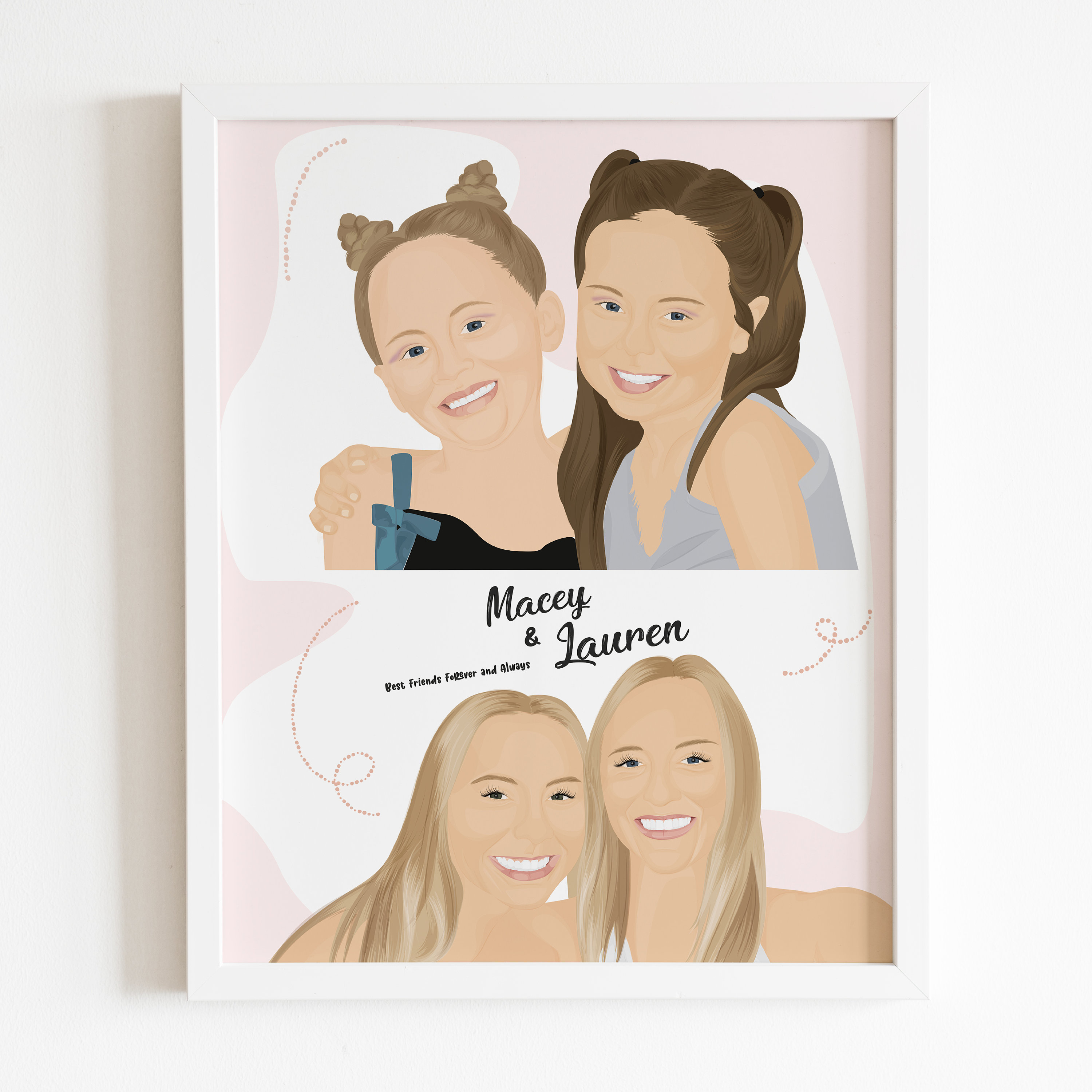 Custom Couple BestFriend Portrait - Personalised Best Friend Print - Best Friend Personalized Gift