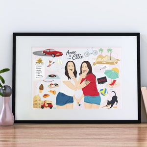 Illustration originale personnalisée de la carte récit du meilleur ami - Imprimer le portrait personnalisé du meilleur ami - Illustration du cadeau du meilleur ami