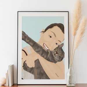 Original Retrato personalizado de mascotas y propietarios - Custom Pet Art Print Portrait - Pet Lover Graduation Personalized Gift