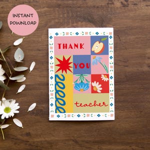 Merci professeur carte imprimable design floral - téléchargement immédiat voeux d'appréciation pour les enseignants et le personnel