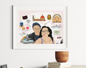 Retrato de mapa de amor personalizado original - Impresión de mapa de amor de pareja personalizada - Regalo personalizado de aniversario de San Valentín
