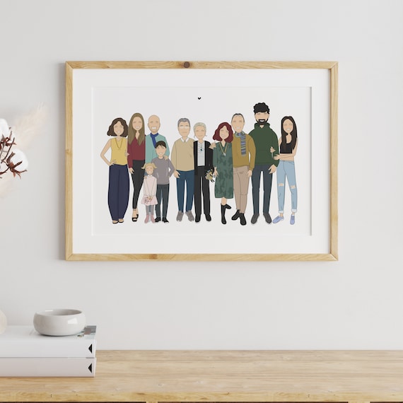 Personalized Family Portrait Illustration: Hand-Drawn Portrait
