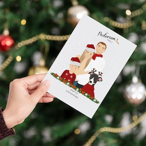 Niestandardowa rodzinna kartka świąteczna, spersonalizowany portret rodzinny na Boże Narodzenie, rodzinne kartki świąteczne z życzeniami, niestandardowy wydruk świąteczny