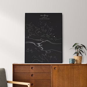 Carte d'étoiles dessinée à la main personnalisée - Carte d'étoiles du ciel par constellation de date personnalisée - Cadeau personnalisé pour couple - Cadeau d'anniversaire de dernière minute