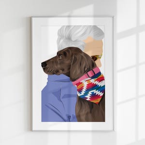 Original Personalized Pet and Owner Portrait - Custom Pet Art Print Portrait - Personalized Valentine's Gift - Gift for Him