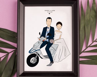 Original Custom Wedding Portrait Illustration - Original Personalized Wedding Portrait - Anniversary Wedding Personalised Gift