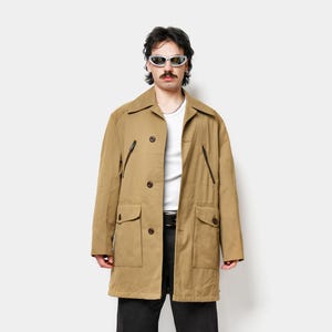 Vintage 90s mac coat khaki green brown men | Spring fall classic retro 80s detective trench mackintosh casual outerwear long rain jacket | M