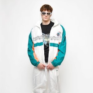 Chándal vintage de los 80 blanco multicolor / Chaqueta cortavientos retro de nailon de los años 80 para hombre / Talla XL/XXL
