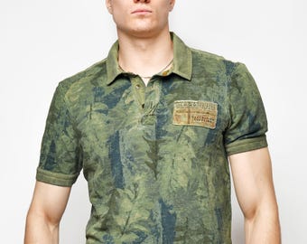 Y2K Napapijri polo shirt in green colour men's | Summer casual classic short sleeve polo shirt for men | Size - Medium M