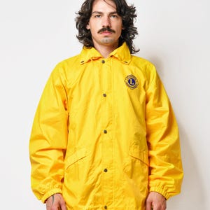 Vintage hooded rain jacket men yellow | Retro collared wind jacket | 90s 80s raincoat | M size