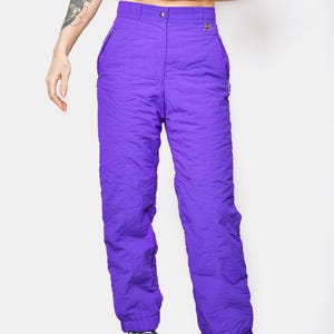 Retro 90s ski pants purple colour for her | Vintage sports windbreaker bottom | Wind shell hiking violet trousers women's | Small S size