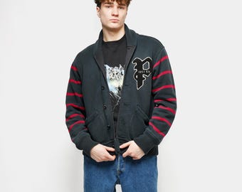 Vintage Polo Ralph Lauren vest trui heren zwart | Zware sweatertrui met sjaalkraag | Middelgrote maat M