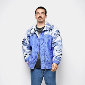 Ellesse 90s vintage ski jacket men&#39;s blue colour | Retro bomber jacket for men | Full zip rave 1990s snow coat unisex | Medium M size