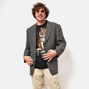 Retro 80s blazer grey mens jacket | Preppy smart unisex 90s fall vintage classic casual wool sport coat | Boyfriend gift for him | M size