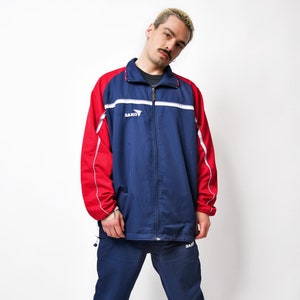 Vintage sport tracksuit set navy dark blue and red colour for men | Old School 90s Y2K 00s wind shell suit sports wear | Size 2XL XXL