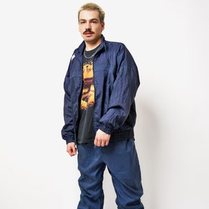 Vintage 90s full tracksuit set men navy blue by Rodeo | Old School retro windbreaker shell suit | 80s active sports wear for men | Medium M