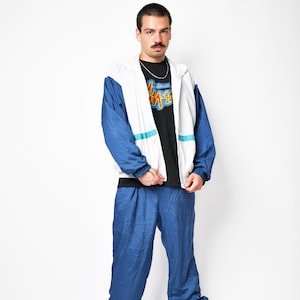 Vintage 90s blue white colour block shell suit men&#39;s Killtec | Retro sports full tracksuit set | 80s nylon wind suit for men | Large L size
