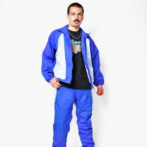 90s vintage tracksuit set blue for men ProAce | 80s rave retro windbreaker full shell suit | Active athletic sportswear men&#39;s | Small S size