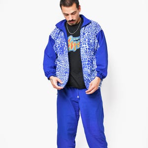 Vintage sport tracksuit set blue white colour men&#39;s | Old School 80s 90s full windbreaker shell suit sport abstract sportswear | Medium M