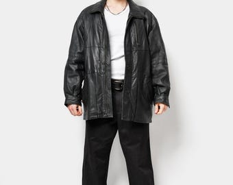 Vintage Leather Jacket for Men | Men's Y2K 90s Zip up Jacket | Old