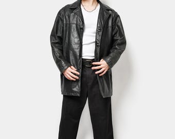 Vintage Leather Jacket for Men | Men's Y2K 90s Zip up Jacket | Old