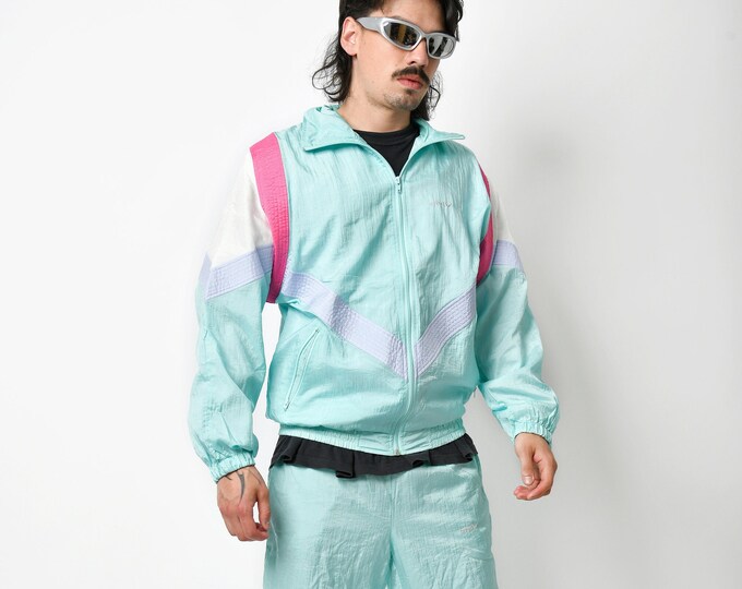 80s Vintage Tracksuit Set Sky Blue Pastel Multi Colour Block | Old ...
