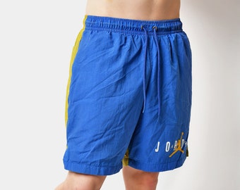 Vintage Y2K Jordan sport shorts men multi colour block blue yellow | Old School beach summer board shorts | 90s surfer swim trunk | Large L