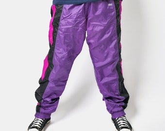 Vintage shell pants mens purple colour | Old School 80s 90s fashion active festival nylon track bottom trouser joggers for men | Large size