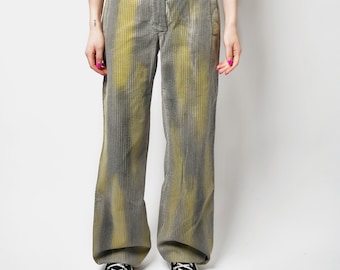 Trussardi Sport vintage corduroy trousers in grey yellow | Y2K 00s dyed wide leg straight loose fit deadstock pants for women | Medium M 42