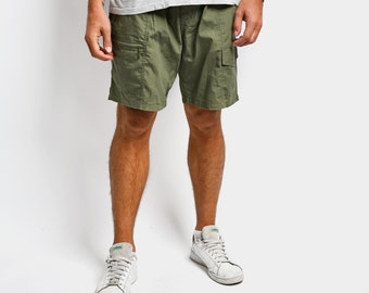 Vintage green shorts for men | Multi pocket hiking tourist camp shorts | Classic cargo summer vacation shorts | XL size