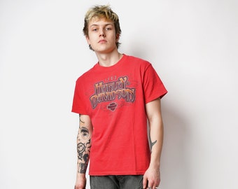 HARLEY DAVIDSON red colour t-shirt men's | 1903 New York City short sleeve summer cotton tee for men | S/M size