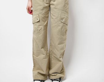 Pantalones cargo vintage Trussardi Jeans en color beige / Vaqueros holgados multibolsillos Y2K / Pantalones de stock de los años 2000 para mujer / Talla M/L 44 IT