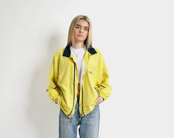 Vintage yellow windbreaker | Lightweight sport shell jacket women's | Athletic Y2K 00s zip up wind jogging running top | Medium M size