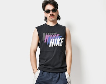 NIKE black tank top | Sports sleeveless shirt vest | Y2K 2000s 00s men's lightweight t-shirt | Size Large L