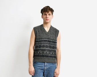 Vintage sweater vest men's grey | Retro 90s 1990s knit knitted jumper for men | Unisex sleeveless gilet preppy sweater vest 80s | Small S