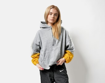 LEVI'S vintage hoodie grey yellow women's | 90s Y2K retro pullover jumper | Old School athletic sports hooded sweatshirt | Small S size