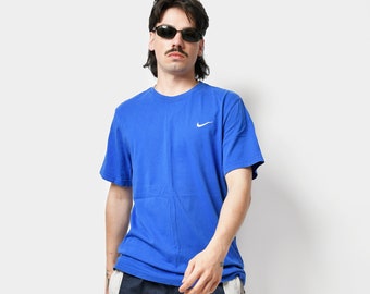 NIKE cotton t-shirt men's in blue colour | Y2K classic solid sport tee for men | 00s athletic sportswear | XL size