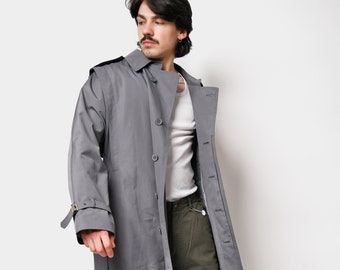 Vintage detective trench coat grey | Fall autumn spring classic retro 90s duster mac casual belted long rain coat | XL size