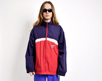 REEBOK vintage windbreaker red blue | Old School 80s sport tracksuit shell top light coat outerwear | 90s retro active streetwear for men XL