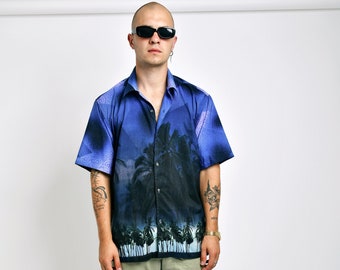 Vintage Mens Pattern Hawaiian Shirt | 90s Aloha Summer Button Up XL