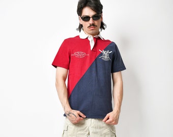 Polo Ralph Lauren vintage polo shirt navy blue red colour block | Bleecker Cup RLPC Rowing Club #12 short sleeve rugby shirt for men | Small