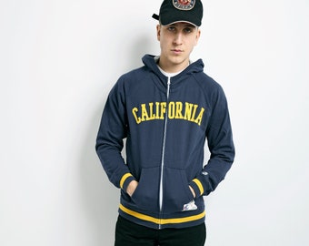 CHAMPION 90s hoodie navy blue | Vintage retro zipper jumper track jacket | Old School tracksuit top sports hooded sweatshirt | Small S size