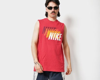 NIKE red tank top | Sports sleeveless shirt vest | Y2K 2000s 00s men's lightweight t-shirt | Size Large L